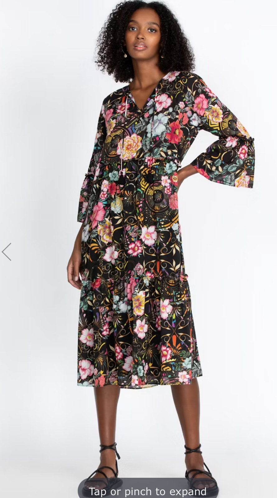 Johnny Was Naomi Ruffle Tiered Dress Dark Floral Print S